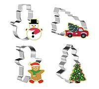 Formine Biscotti Natale, 4 Pezzi Formine per Biscotti Natalizi in Acciaio Inox, DIY Stampi per Biscotti Natalizie - Albero di Natale, Pupazzo di Neve, Omino di Pan di Zenzero