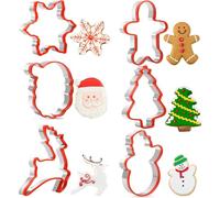Formine natalizie per bambini | Bordo in silicone e acciaio inossidabile | Motivi: Babbo Natale, fiocco di neve, albero di Natale, pan di zenzero, renna | Perfette per dolci festivi