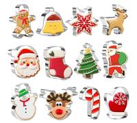 Formine per biscotti di Natale - 12 pezzi in acciaio inox per omini di pan di zenzero, albero di Natale, Babbo Natale, pupazzo di neve, renna, fiocco di neve,campana e molto altro per biscotti