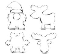 Formine per Biscotti di Natale, 4 Pezzi Stampo per Biscotti Natalizi in Acciaio Inox, Babbo Natale, Fiocco di Neve, Renna, Faccia di Renna Stampi Biscotti per la Cottura