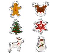 Formine per Biscotti di Natale - 6 Pezzi Stampi Biscotti Natale in Acciaio Inox, Albero di Natale, Pupazzo di Neve, Omino di Pan di Zenzero, Fiocco di Neve, Renna, Faccia di Renna Stampi Biscotti