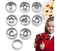 Formine per biscotti di Natale, 9 formine rotonde in acciaio inox, ideali per le feste, a forma di cuore, stella, omino di pan di , strumenti per pasticceria per Natale (4,5 x 4,5 x 2 cm)
