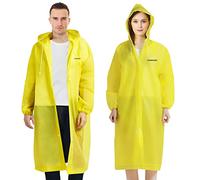 FORMIZON 2 Pezzi Poncho Impermeabile, Ponchos Riutilizzabile, Mantella Antipioggia EVA, Ponchos con Cappuccio, Poncho Antipioggia Traslucido, Portatile Copripioggia per Adulti, Uomo e Donna (Giallo)