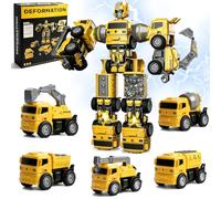 FORMIZON 5 in 1 Veicolo Ingegneristico Robot Trasformatore Giocattolo | Giocattoli a Tema Edile Escavatori, Autobetoniere, Gru, Fai da te Trasformare Camion per 4 5 6 7 8 Anni Ragazzi Bambini