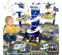 FORMIZON 5 Piani Parcheggio per Bambini dai 3 Ann, Parcheggio Macchinine con Garage, Ascensore, Rampe, Effetti Sonori e Luminosi, Garage Mmacchine per Bambini con 8 Autos e 3 Elicottero