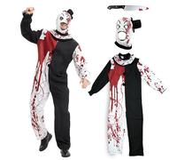 FORMIZON Costume da Clown Horror Halloween, Pagliaccio Assassino Tuta Adulto, con Cappuccio e Pugnale, Cosplay per Carnevale Terrificante Feste (XL)