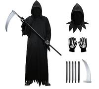 FORMIZON Costume da Mietitore per Adulto, Costume da Grim Reaper, Morte Costume di Halloween, con Cappelli, Guanti, Falci, Veste Fantasma Nero per Uomo, Abiti Mietitore Halloween Carnevale per Adulti