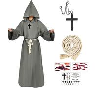 FORMIZON Costume da Monaco Medievale, Frate Accappatoio Medievale, Saio con Cappuccio Vestito da Monaco, Sacerdote Rinascimentale con Adesivo Cicatrici Halloween Abito con Cappuccio Frate