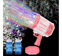 FORMIZON Macchina Fare Bolle Automatica, 69 Buche Bubble Gun, Pistola Bolle Sapone, Giocattoli Bottiglie Acqua con 2 Flaconi 50ml Soluzione Bolle Sapone per Compleanno Festa Nozze Giochi (Pink)