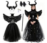 FORMIZON Malefica Costume Bambina, Vestito da Regina Strega Cattiva con Scettro, Ali e Accessori, Abiti da Regina Malvagia per Bambini, per Halloween Carnival Cosplay Festa