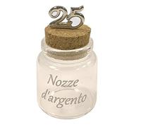 Formoso Bomboniera Barattolo Vetro Confetti Inserto Numero 25 esimo Matrimonio Anniversario h 8 cm Conf 6 Pezzi pz Art 12A021