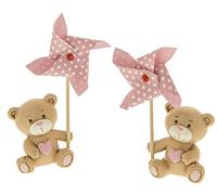 Formoso Bomboniera Orsetto da appoggio Beige e Rosa con Inserto girella Battesimo Nascita h 9 cm Confezione 6 pz Art 04A004
