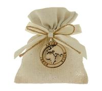 Formoso Bomboniera Sacchetto Confetti in Tessuto Beige Inserto Mappamondo in Legno 8 x h 10 cm Confezione 12 pz Art C2526