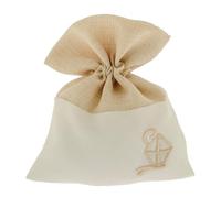 Formoso Bomboniera Sacchetto in Tessuto Bianco e Beige con Inserto Simbolo Cresima 10 x h 12 cm Confezione 12 pz Art C2481