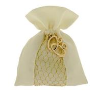 Formoso Bomboniera Sacchetto in Tessuto Bianco e Oro con Simbolo FEDI 50° Anniversario 10 x h 12 cm Confezione 12 pz Art C2592