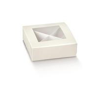 Formoso Scatola Confetti Modello Pratica Seta Bianco Finestra Trasparente e Separatori 12 x 12 x h 4 cm Confezione 10 pz Art 12922