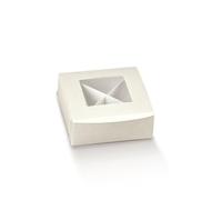 Formoso Scatola Confetti Modello Pratica Seta Bianco Finestra Trasparente e Separatori 8 x 8 x h 3 cm Confezione 10 pz Art 12920