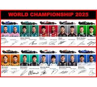 Formula 1 2025 World Championship Drivers Collection, stampa A4 con autografi riprodotti, esposizione di auto della squadra, 29,7 x 21 cm