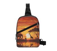 Formule Forme Teoria Lezione di Matematica Parola Stampato Borsa a Tracolla Borsa a Tracolla per Uomo Donna, Pieghevole Outdoor Crossbody Petto Pack Sport Daypacks, Elefante e giraffa al tramonto, One