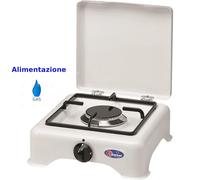 Fornello 1 fuoco a GPL con coperchio, bruciatore lega Pyral N2, Dimensioni 29x29x h 12 cm spartifiamma e griglia smaltati Colore: bianco.
