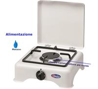 Fornello 1 fuoco a METANO con coperchio, bruciatore doppia corona (3,5 kW) Pyral N2, Dimensioni 29x29x h 12 cm spartifiamma e griglia smaltati Colore: bianco.