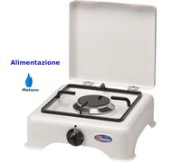 Fornello 1 fuoco a METANO con coperchio, bruciatore lega Pyral N2, Dimensioni 29x29x h 12 cm spartifiamma e griglia smaltati Colore: bianco. bianco