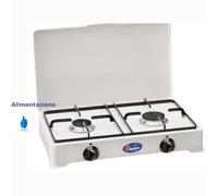 Fornello 2 fuochi con coperchio, GAS bruciatori lega Pyral N2 Dimensioni 46,5x28,5x10,5 cm spartifiamma e griglia smaltati Colore bianco smaltato