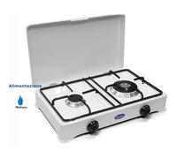 Fornello 2 fuochi con coperchio, METANO bruciatori lega Pyral N2 Dimensioni 46,5x28,5x10,5 cm spartifiamma e griglia smaltati Colore bianco smaltato bianco