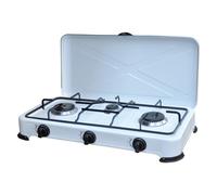 Fornello a Gas GPL Kasart - Potente Bruciatore in Acciaio Inox Leggero e Facile da Trasportare, Struttura in Acciaio Smaltato con Piedini Antisdrucciolo, Ideale per Fornello da campeggio (3 Fuochi)