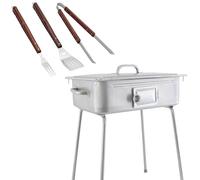 Fornello a carbone per arrostire in lamiera + Set 3 utensili per barbecue BBQ