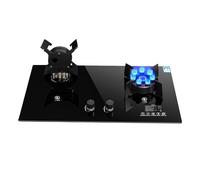 Fornello A Gas 2 Fuochi Design Flip-Top, 7,2KW 8 Cavità Fuoco Alto, Portapentole In Ghisa In Vetro Temperato Nero, Adatto For Cucina Domestica Con Protezione Spegnimento(LPG)