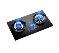 Fornello A Gas 2 Fuochi, Fornello Di Conversione GN/GPL, Supporto For Pentole In Rame Fuso In Vetro Temperato Nero, Fornello Da Tavolo/da Incasso Con Protezione Antincendio E Timer(NG)