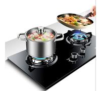 Fornello A Gas 2 Fuochi, Fuoco Concentrato Di Energia 4,8KW, Portapentole In Ghisa In Vetro Temperato Nero, Con Protezione Spegnimento, Adatto For La Cucina Domestica(NG)