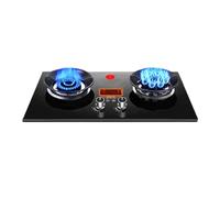 Fornello A Gas 2 Fuochi, Piano Cottura In Rame Fuso E Vetro Temperato Nero, Piano Cottura Convertibile GN/GPL, Con Protezione Antincendio E Blocco Di Sicurezza For Bambini, 4,8KW/5,2KW(LPG)