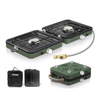 Fornello a gas 2 in 1, da campeggio con piastra e borsa per il trasporto, fornello a gas a 2 fiamme, con accensione piezoelettrica, collapsible e portatile, per campeggio, escursioni e fornelli di