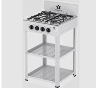 Fornello a Gas 4 Fuochi Cucinotto Con Supporto 2 Ripiani Piano in Acciaio Colore Bianco Cucina Da Campeggio Larghezza 49 x Profondità 49 x Altezza 82,3 cm White
