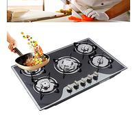 Fornello a Gas, 5 Fornelli a Gas Bruciatore, 30,3" Stufa a Gas in Vetro Temperato, Built in Cinque Anelli Piano Cottura Elettrico, Bakelite Pulsante di Controllo Termostato Manopola