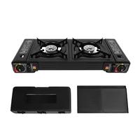 Fornello a gas a 2 fuochi, 2500 W, portatile da campeggio, a doppio gas con ciotola e custodia, per esterni, picnic, campeggio e feste in giardino