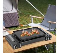 Fornello a gas a 2 fuochi, fornello a gas per bombola del gas, portatile, da campeggio, da campeggio, in alluminio, con piastra per picnic