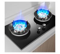 Fornello a gas a due fuochi, 9 fuochi, 5,2 KW, in vetro temperato nero e ghisa, con protezione fiamma (GPL)