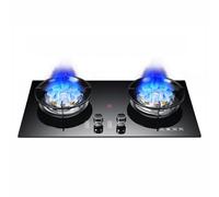 Fornello a gas doppio - Fornello a gas in vetro temperato con potenza di 5,2 kW, design da tavolo e da incasso, accensione a impulsi, copertura per fuoco rimovibile in rame, griglia antiscivolo per