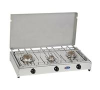 FORNELLO A GAS GPL 3 FUOCHI PIANO INOX TELAIO GRIGIO VALVOLATO A NORMA INTERNO