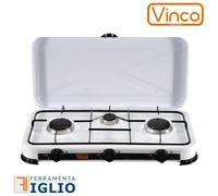 VINCO Fornello A Gas Gpl 3 Fuochi Bruciatore 1.4 Kw 76003 Campeggio Camper