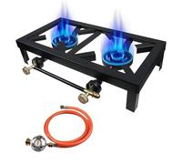 Fornello a Gas in Ghisa, Fornello a Gas Portatile per Uso Esterno, Piano Cottura a Gas 2 Fuochi Fornello a Gas Doppio Fornello a Gas con Due Fuochi con Tubo Regolatore Regolabile 0-10 Psi