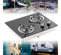 Fornello a Gas Per Camper 2 Fuochi Piano Cottura a Gas Utensili da Cucina Per Esterni Pannello in Vetro Temperato con Potenza 1,8 KW Per Barca Caravan Camper
