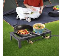 Fornello a gas per esterni portatile a doppio fuoco Fornello a propano con tubo regolatore regolabile 0-10Psi per campeggio nel patio, barbecue, casa Black
