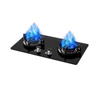 Fornello A Gas Portatile Doppio Bruciatore, 4.8/5.0KW 9 Cavità Fuoco Alto, Portapentola In Ghisa Di Vetro Temperato Nero, For Cucina Domestica Con Protezione Spegnimento(NG)