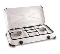 FORNELLO A GAS PORTATILE DUE FUOCHI ACCIAIO INOX BIANCO COPERCHIO KEMPER