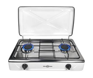 Fornello a gas Vitrokitchen 202BB 2 fuochi butano bianco nero copertura inox