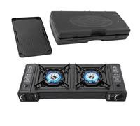 Fornello da campeggio a 2 fuochi, mini fornello da campeggio, fornello a gas + ciotola + custodia, portatile da campeggio con accensione piezoelettrica, per esterni e interni